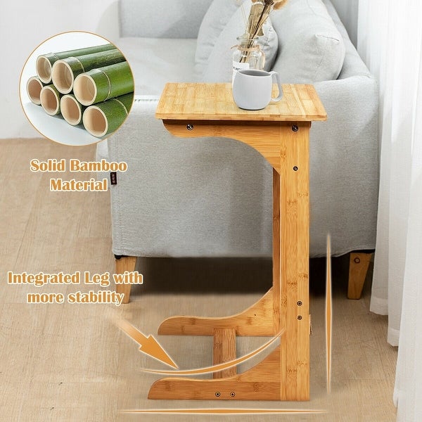 Bamboo Sofa Table End Table Bedside Table with Storage Bag - 19.5