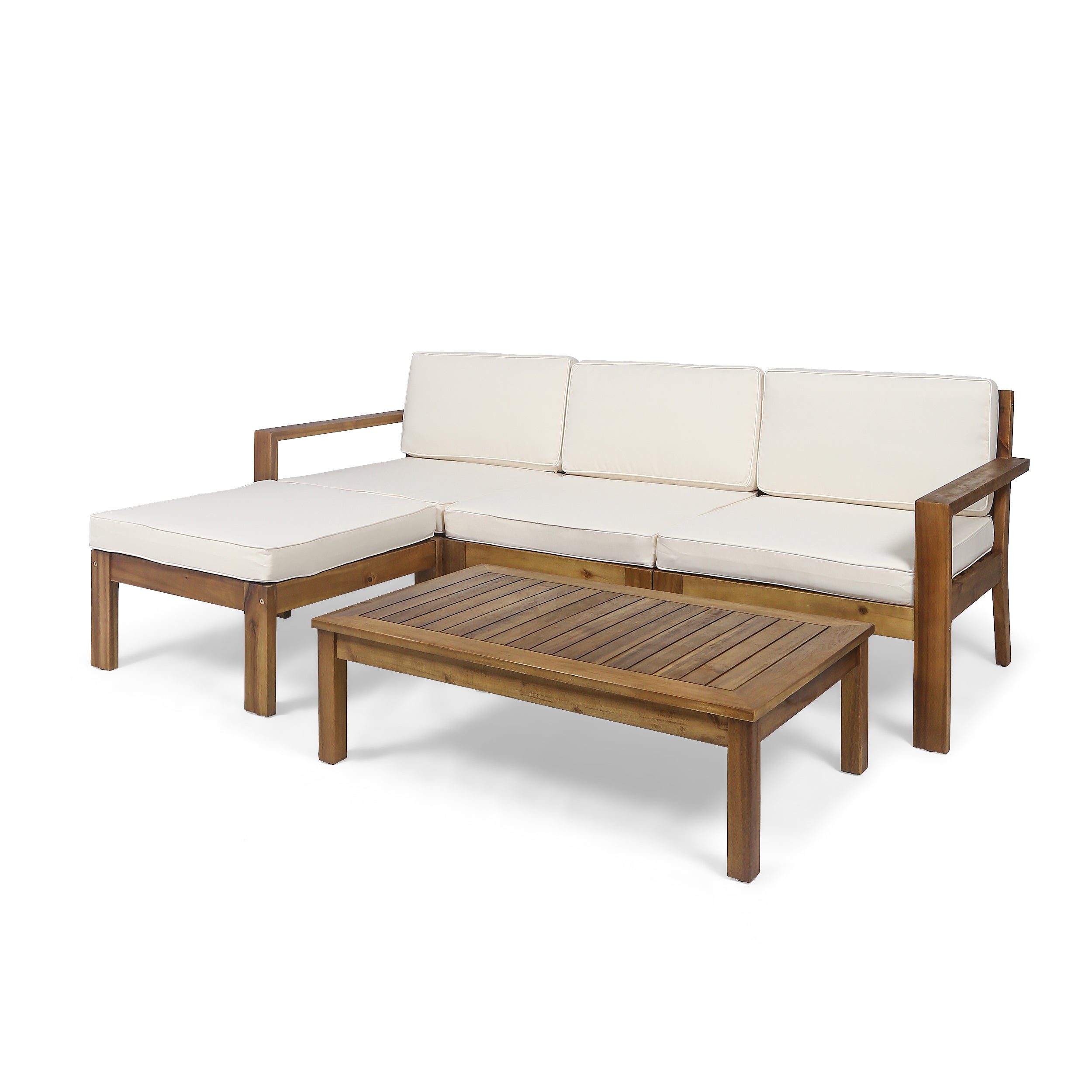 Makayla Ana Outdoor 3 Seater Acacia Wood Sofa Sectional with Cushions