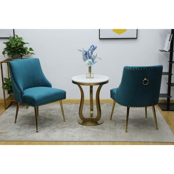 2Pcs Dining Chair， Velvet Kitchen Dining Chair with Gold Metal Legs