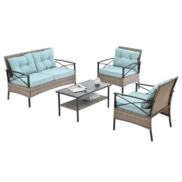 4 Piece Patio Furniture SetOutdoor Furniture with Black Metal Table