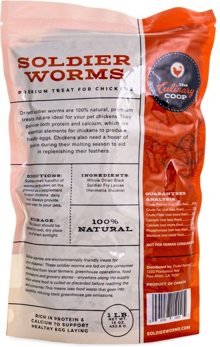 Culinary Coop Dried Soldier Worm Chicken Treats， 1-lb bag