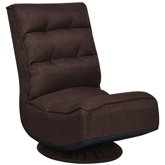 Costway Gaming Chair Fabric 5 position Folding Lazy Sofa 360 Degree Swivel Grey Black coffee