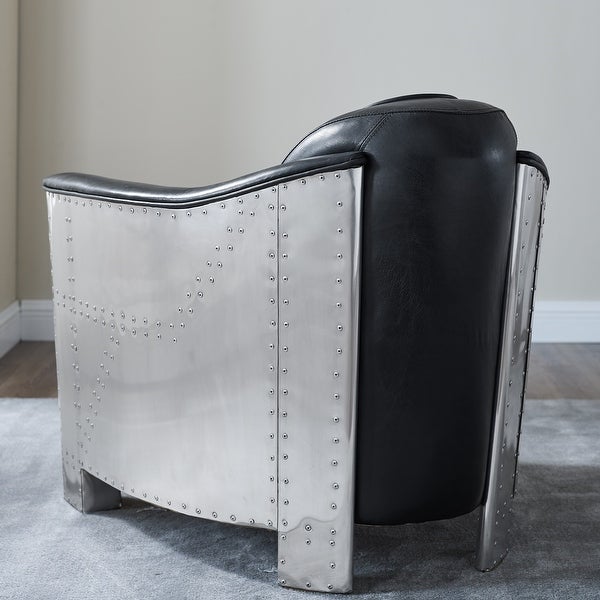 IndustrIal Retro Top Grain Leather and Aluminum Accent Chair