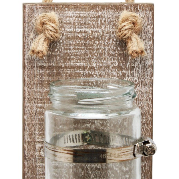 X 5 5 quot Rustic Wooden Mason Jar Wall Sconce Set Worn White brown Stonebriar Collection