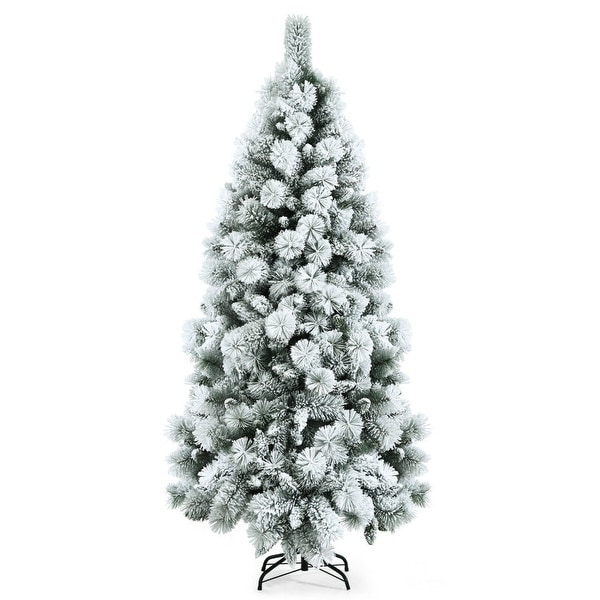 Flocked Hinged Artificial Christmas Slim Tree with Pine Needles