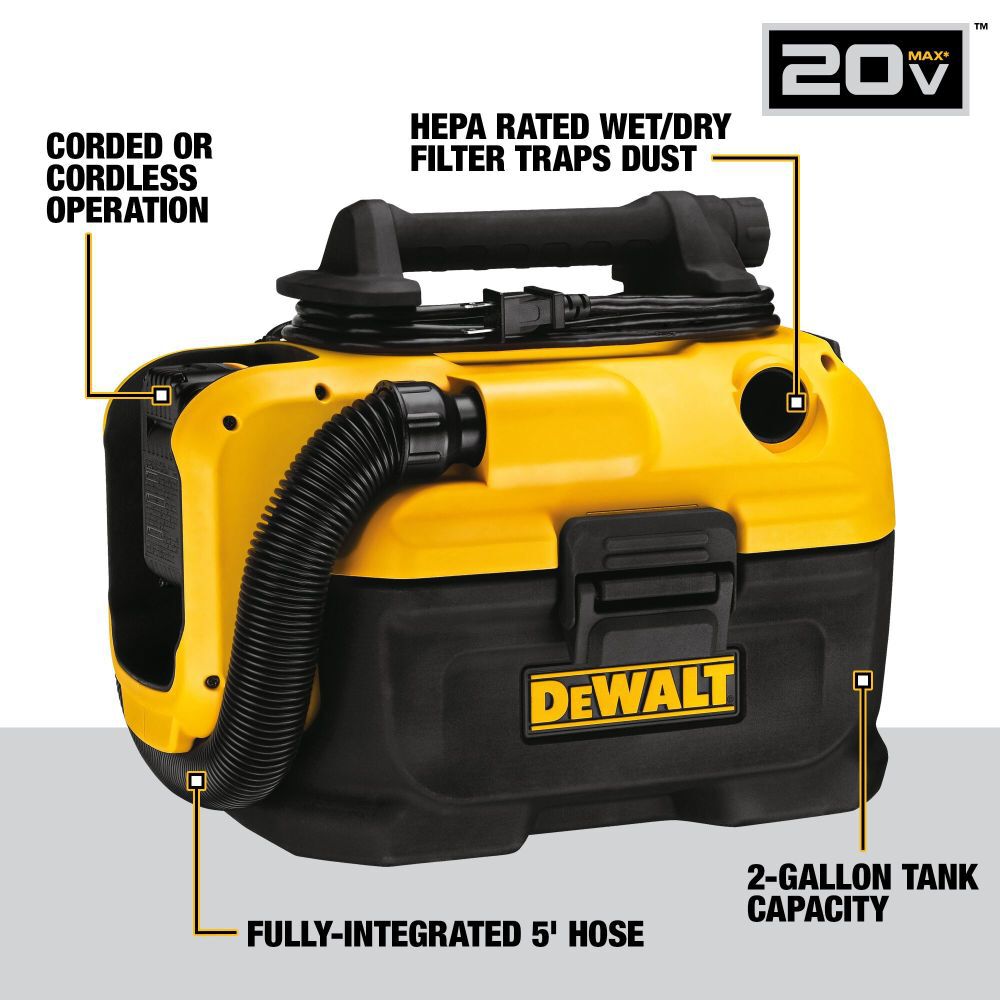 DEWALT 18/20V MAX* Vacuum Wet/Dry Bare Tool DCV581H from DEWALT