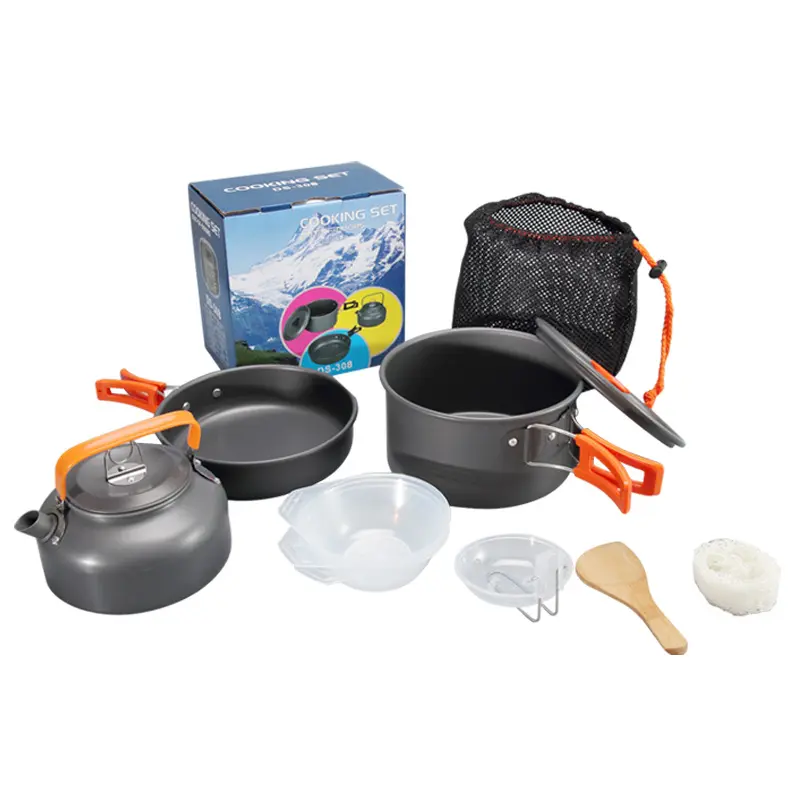 Durable outdoor camping cookset lightweight barbeque camping cookware  with bag and color box