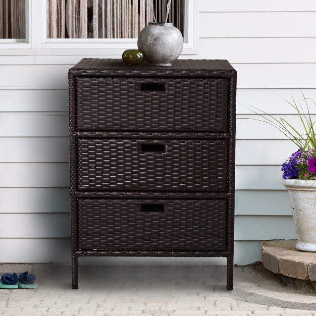 Outsunny Patio Wicker Pool Cabinet Pe Rattan Storage Cabinet Organizer Outdoor Towel Rack For Pool With 3 Large Drawers