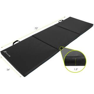 PROSOURCEFIT Tri-Fold Folding Thick Exercise Mat Black 6 ft. x 2 ft. x 1.5 in. Vinyl and Foam Gymnastics Mat (Covers 12 sq. ft.) ps-1950-tfm-black