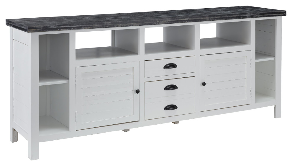 Laredo 80 quotTV Entertainment/Media Console  White/Distressed Black   Farmhouse   Entertainment Centers And Tv Stands   by Progressive Furniture  Houzz