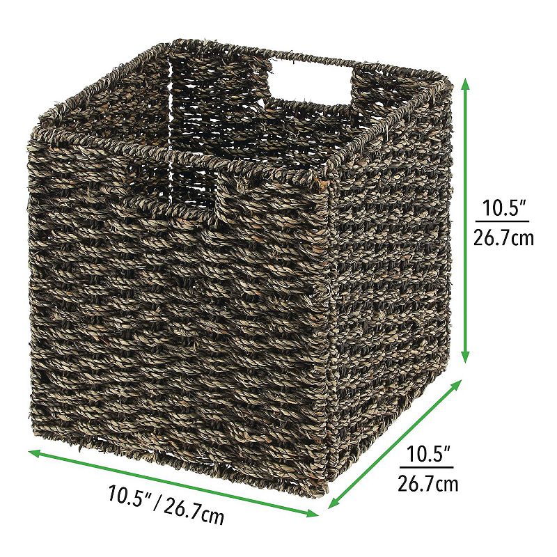 mDesign Seagrass Woven Cube Bin Basket Organizer， Handles， 4 Pack