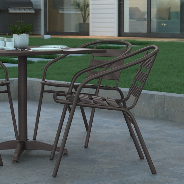 Emma And Oliver 27 5 x27 x27 Square Aluminum Indoor outdoor Table Set With 4 Slat Back Chairs