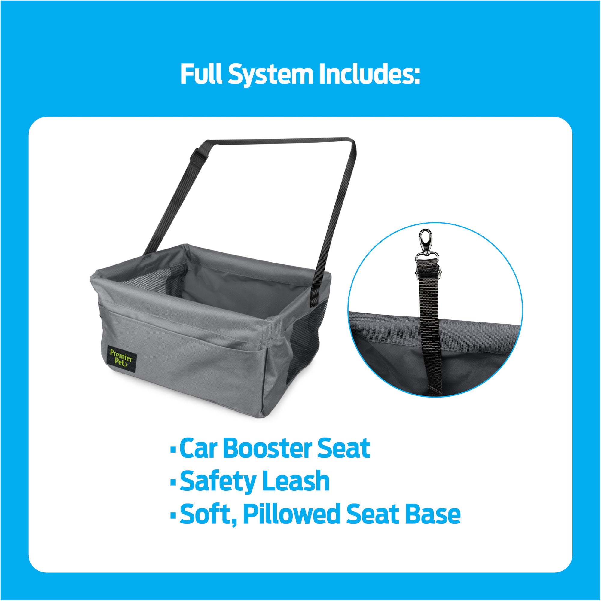 Premier Pet Car Booster Seat for Small Dogs: Keeps Dog Secure， Protects Seat， Easy to Install， Provides Elevated， Unobstructed View Helping with Pet Car Sickness， Works in Any Vehicle with Headrests