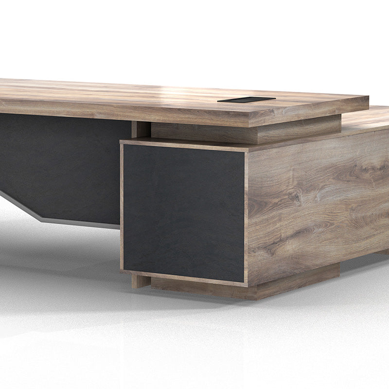 LARKIN Executive Desk with Left Return 2.4M - Warm Oak & Black