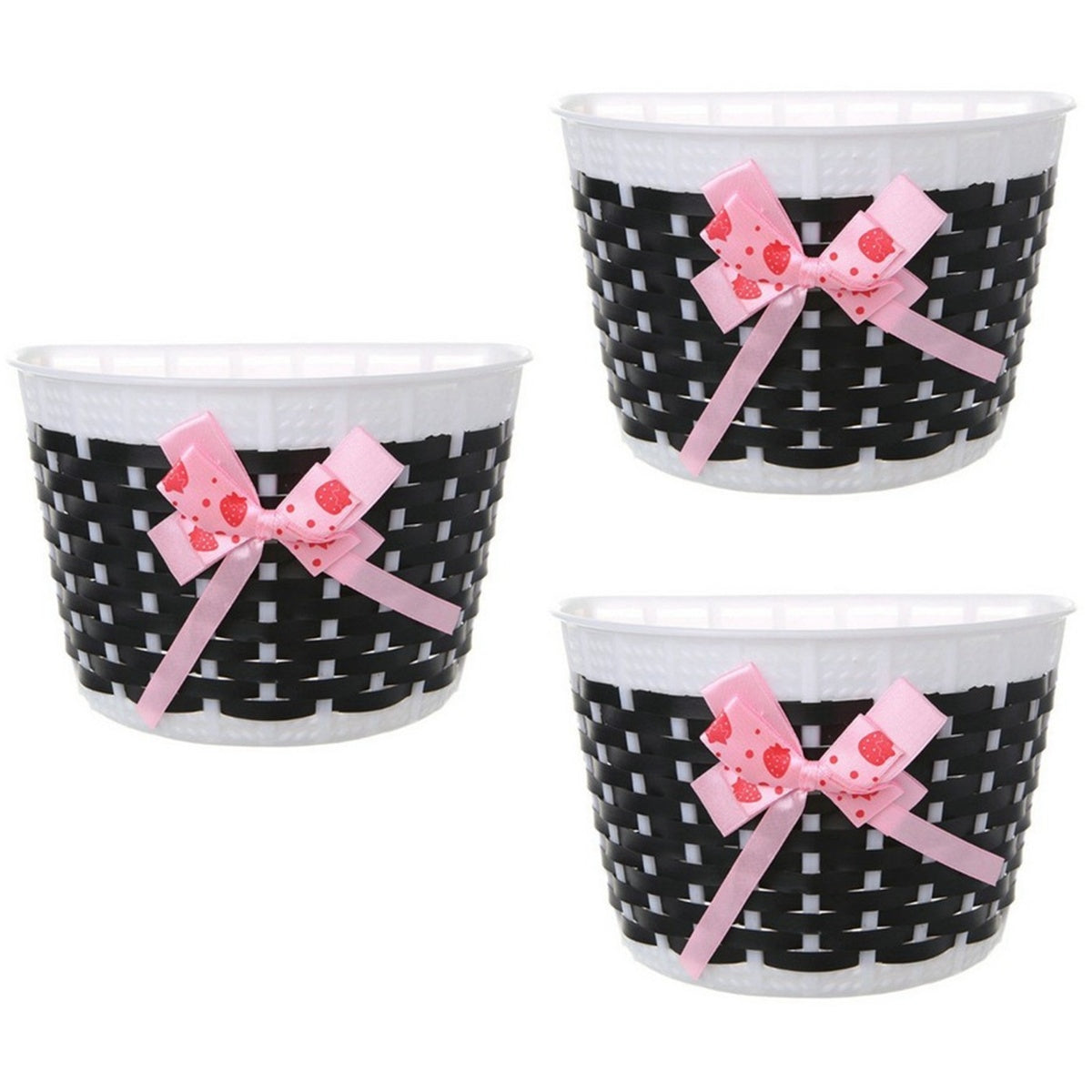 HOMEMAXS 3pcs Lovely Bike Basket Outdoor Knitted Bowknot Front Basket For Children Girl - Size S(Black)