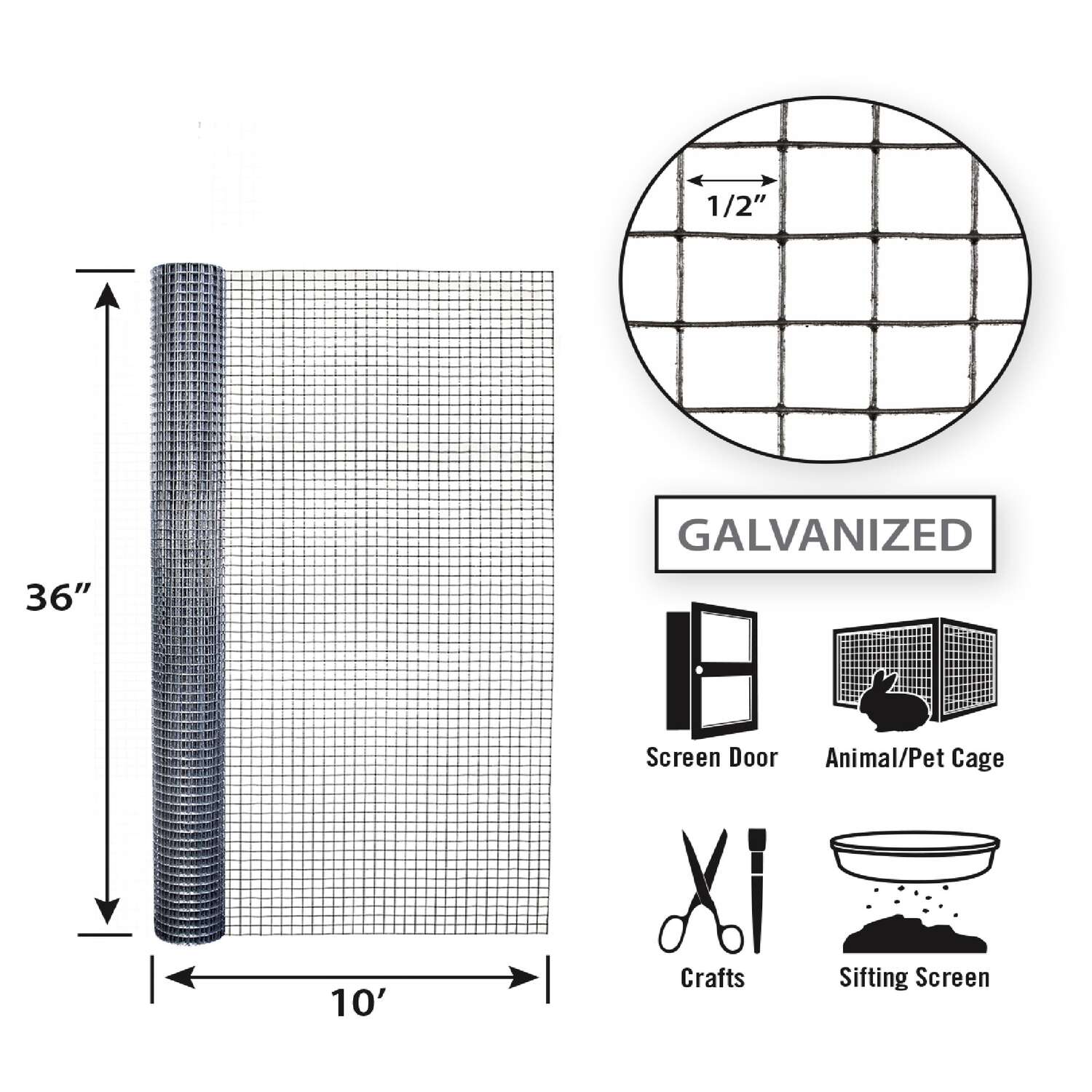 Garden Craft 36 in. H X 10 ft. L Galvanized Steel Hardware Cloth 1/2 in.