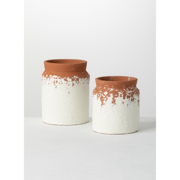 Sullivans Set Of 2 Ceramic Speckled Container Vase 6 quot h amp 7 5 quot h Off white