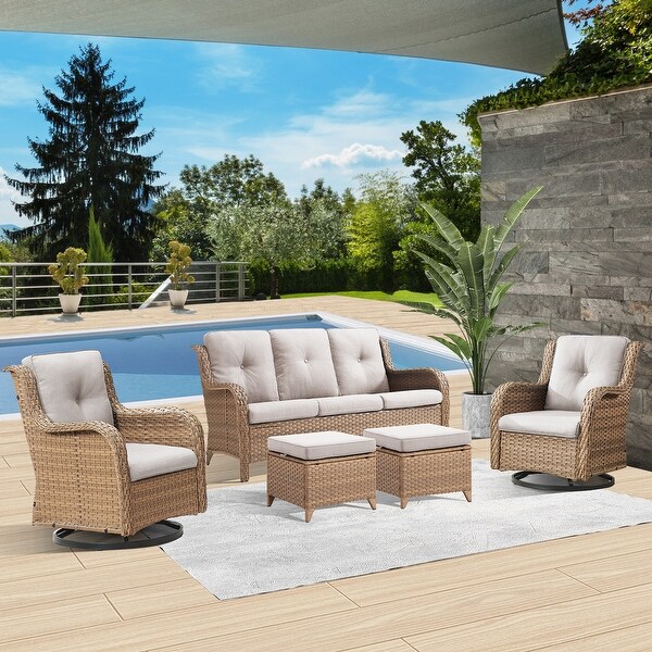 Pocassy 5Piece Outdoor Wicker Sofa Set with Swivel Chairs