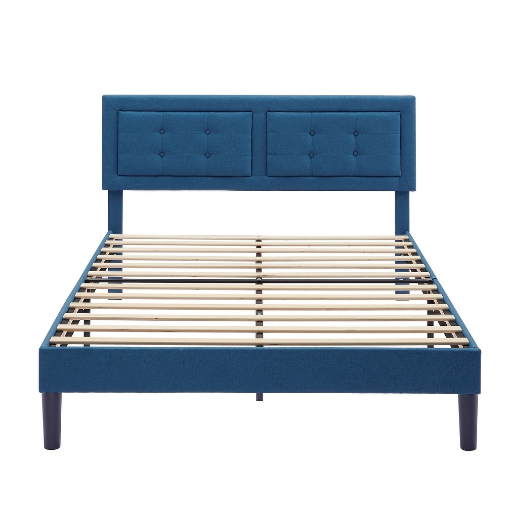 VECELO Tufted Upholstered Platform Bed Frame wth Adjustable Headboard  Dark Grey Beige Blue