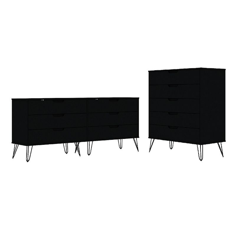 MANHATTAN COMFORT Rockefeller 5-Drawer Tall Dresser and 6-Drawer Wide Dresser 2-Piece Set