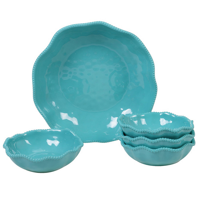 Certified International Perlette Teal Melamine 5-Pc. Salad Serving Set