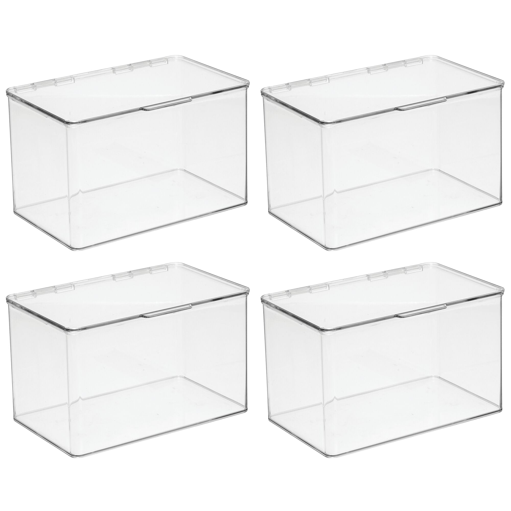 mDesign Plastic Stackable Food Storage Container Box with Hinged Lid - 4 Pack - Clear