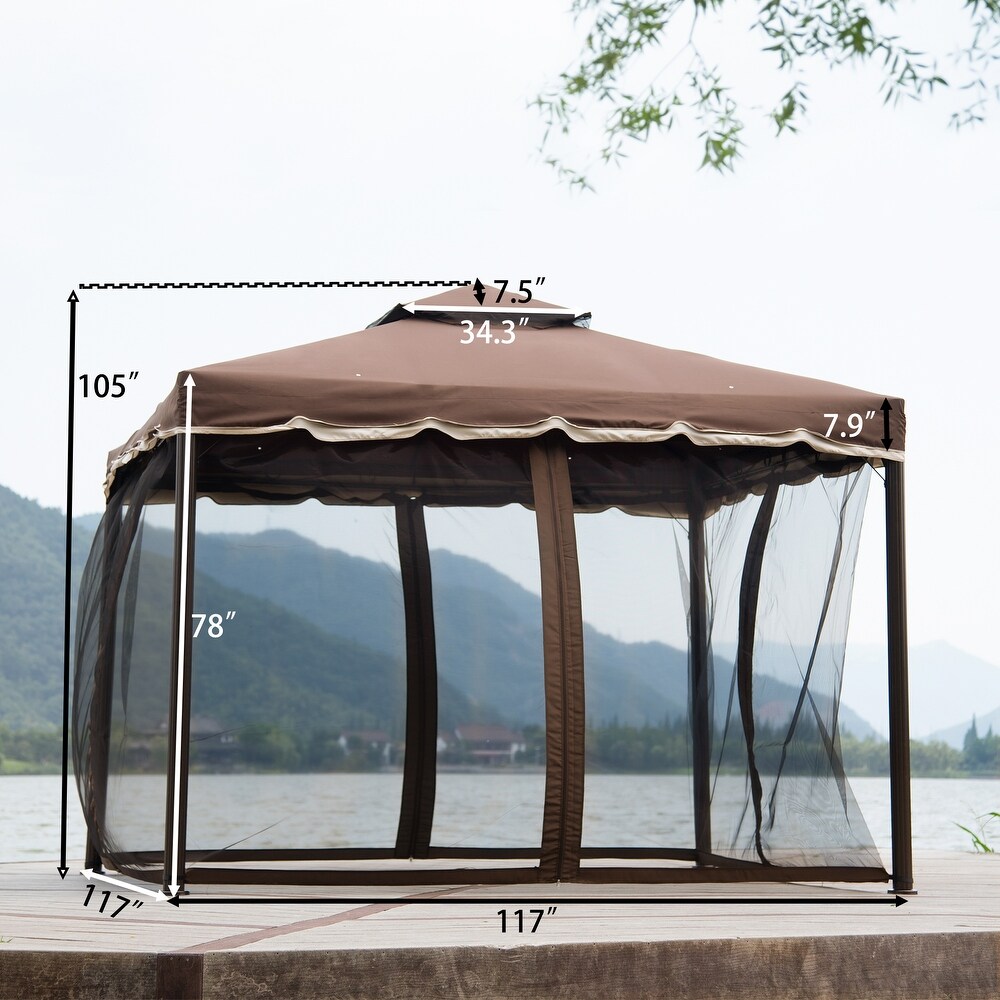 9.8Ft. Wx8.8Ft. H Outdoor Steel Vented Dome Top Patio Gazebo Brown