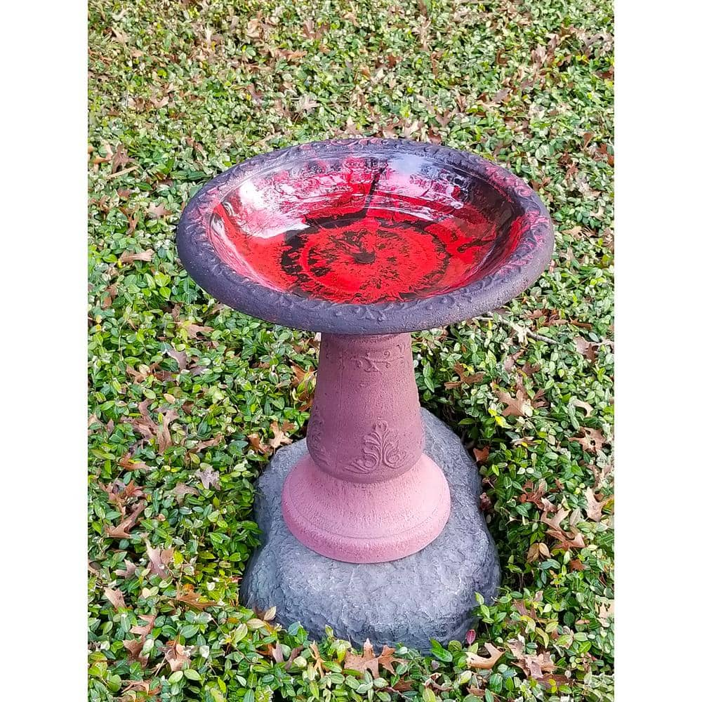 Exaco 20.5 in. H x 20 in. W Endura Clay Bird Bath Marbleized Red FM-0082