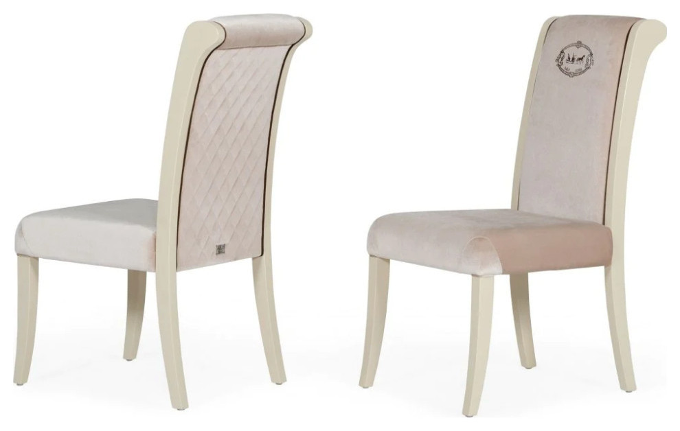 Albert Transitional Off White and Glossy Champagne Dining Chair  Set of 2   Transitional   Dining Chairs   by V.S.D Furniture  Houzz