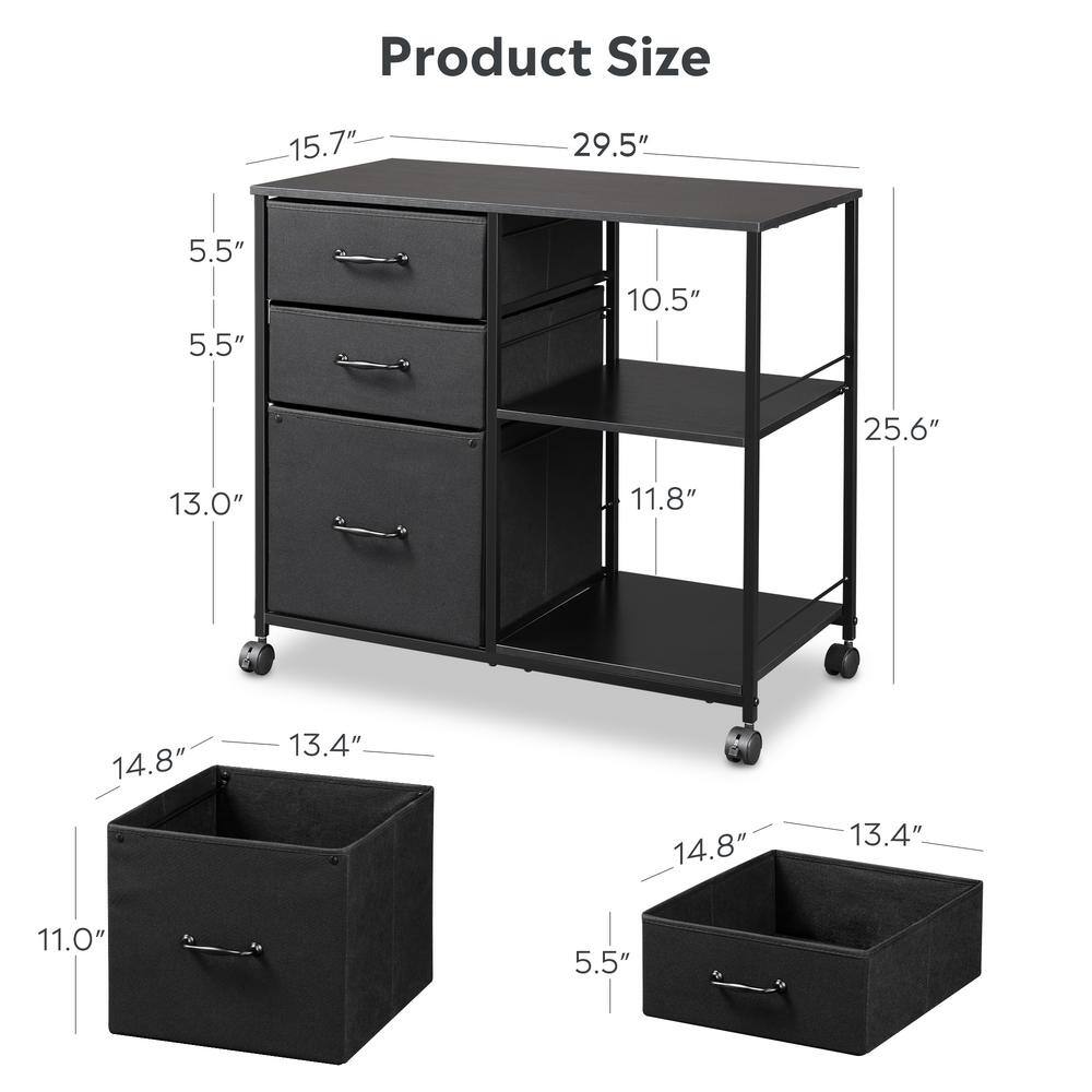 ATHMILE Black 3-Drawer Wood File Cabinet with Open Storage Shelves GZ-B2W20221416