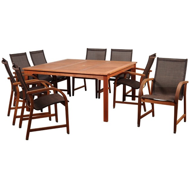 Bahamas 9pc Patio Eucalyptus Wood Dining Set International Home Miami