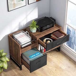 BYBLIGHT Bernise Rustic Brown File Cabinet with 2-Drawers Lateral Filing Cabinets Printer Stand with Letter SizeA4 Size Drawer BB-U0031GX