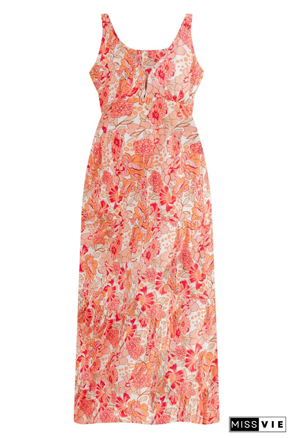 Floral Print V Neck Sleeveless Empire Waist Dress