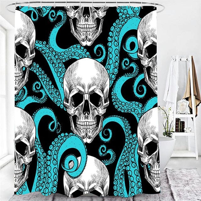 Skull Print Shower Curtain, Bath Mat, Toilet Lid Cover Or Bathroom Carpet