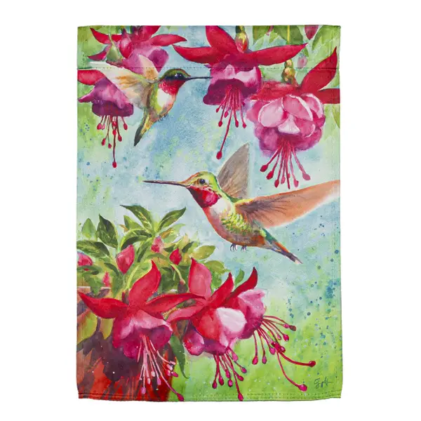 Evergreen Enterprises Fuchsia Hummingbird Garden Suede Flag