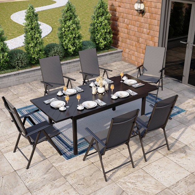 7pc Patio Dining Set With Rectangular Expandable Table amp Reclining Chairs Captiva Designs