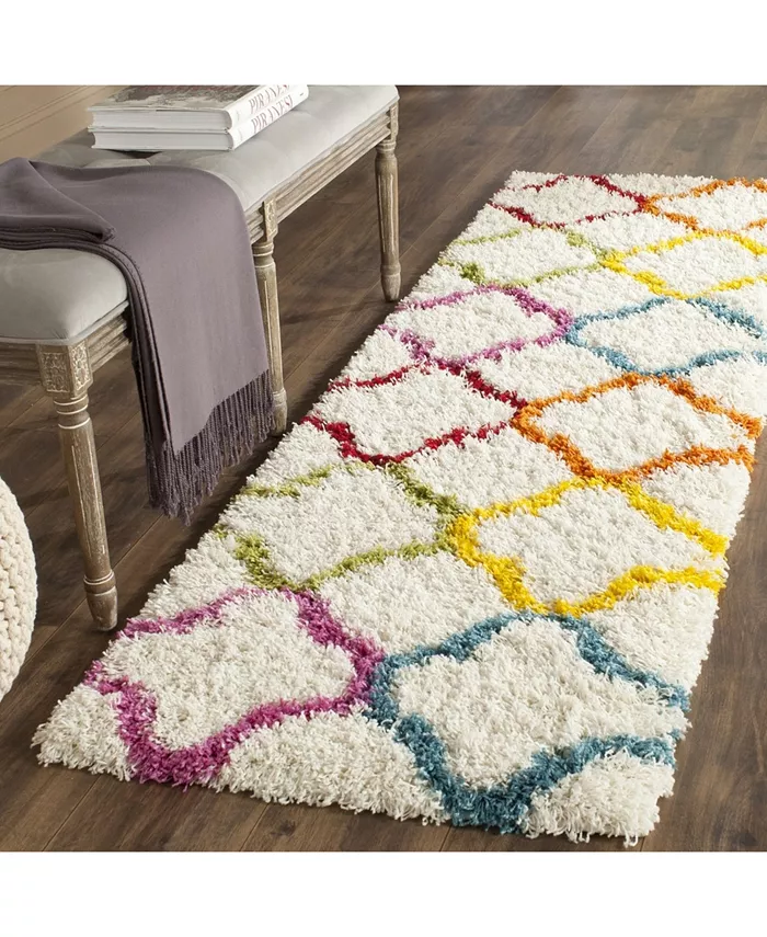 Safavieh Shag Kids SGK563 Ivory and Multi 23 x 9 Runner Area Rug