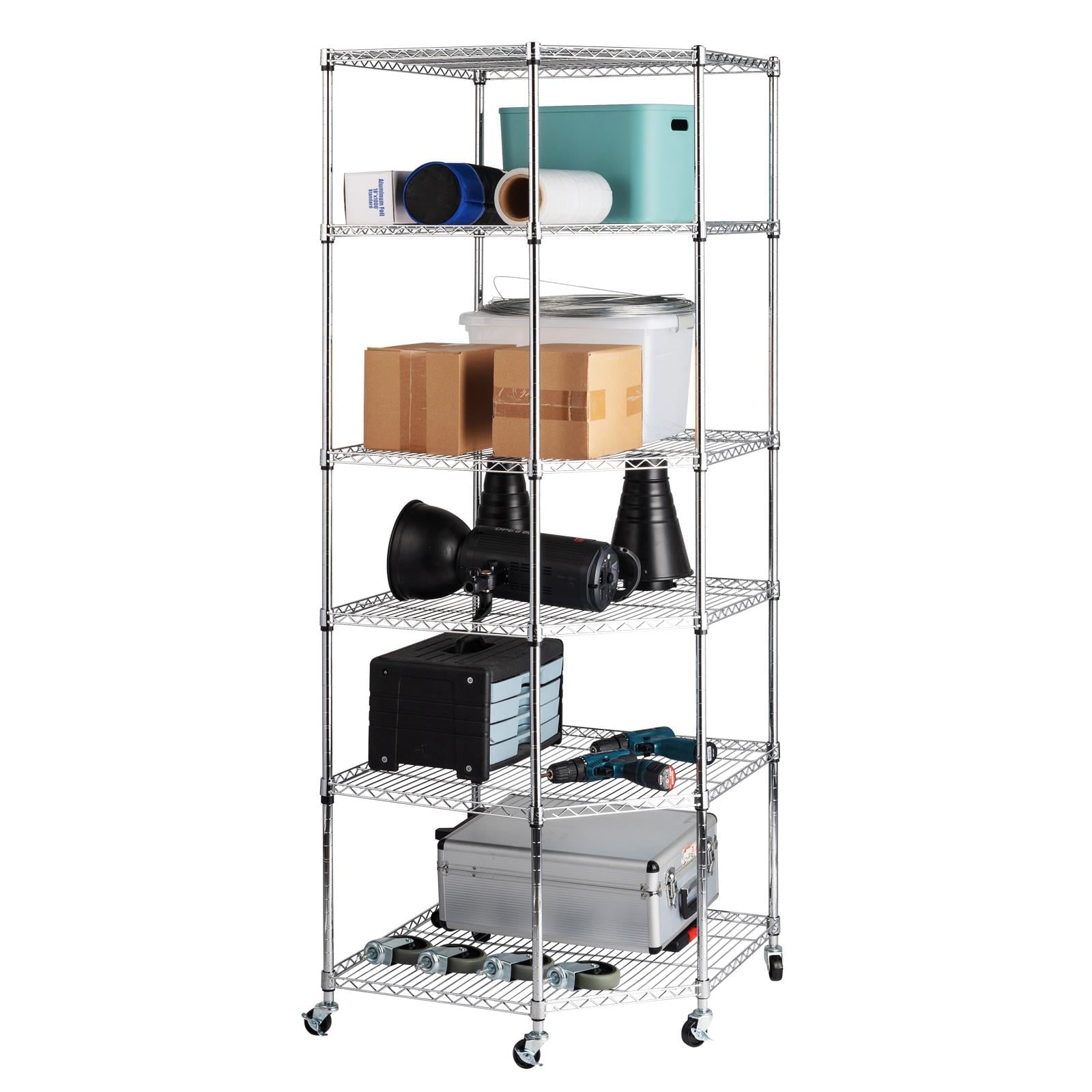 Zimtown 6 Tire Heavy Duty Wire Garage Storage Rack, Steel Corner Shelving with Wheels, Silver