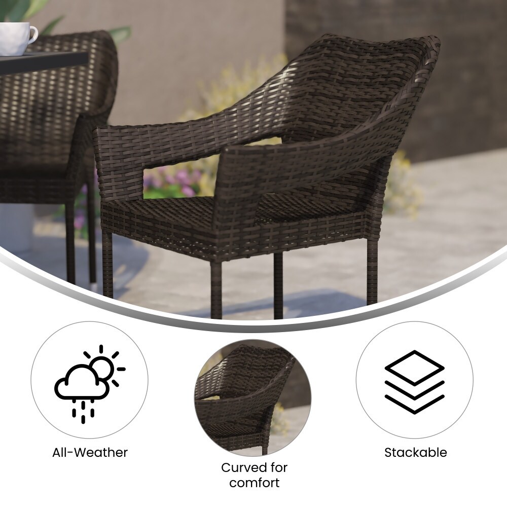 Weather Commercial Grade PE Rattan Stacking Patio Chairs   4 Pack