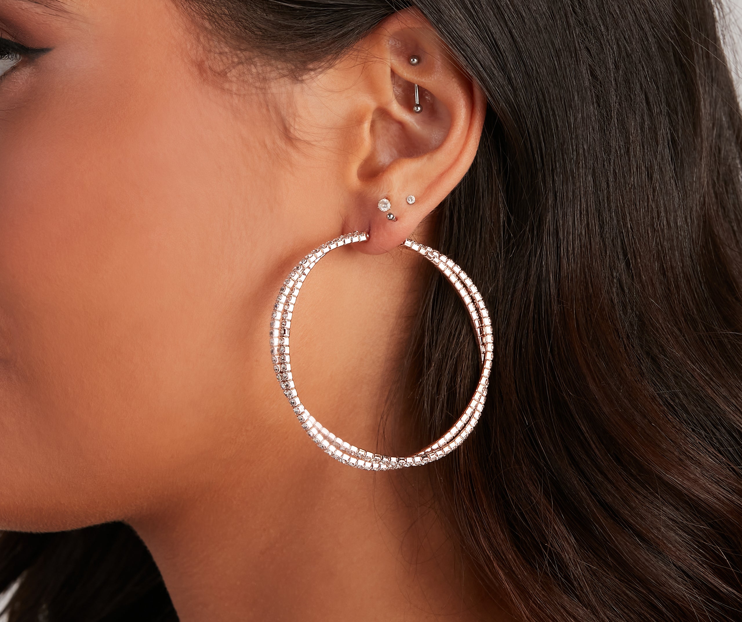 Glam Rhinestone Twisted Hoop Earrings