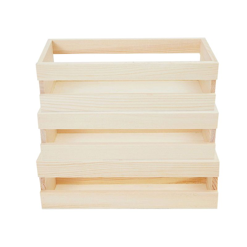 Bright Creations Wooden Trays Set with Handle， Crates for Storage (Natural Color， 3 Pieces)