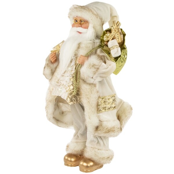 18 Ivory and Gold Santa Claus with Gift Bag Christmas Figure