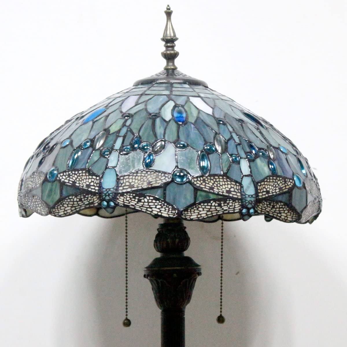 BBNBDMZ Tiffany Floor Lamp Sea Blue Stained Glass Dragonfly Standing Reading Light 16X16X64 Inches Antique Pole Corner Lamp Decor Bedroom Living Room  Office S147 Series