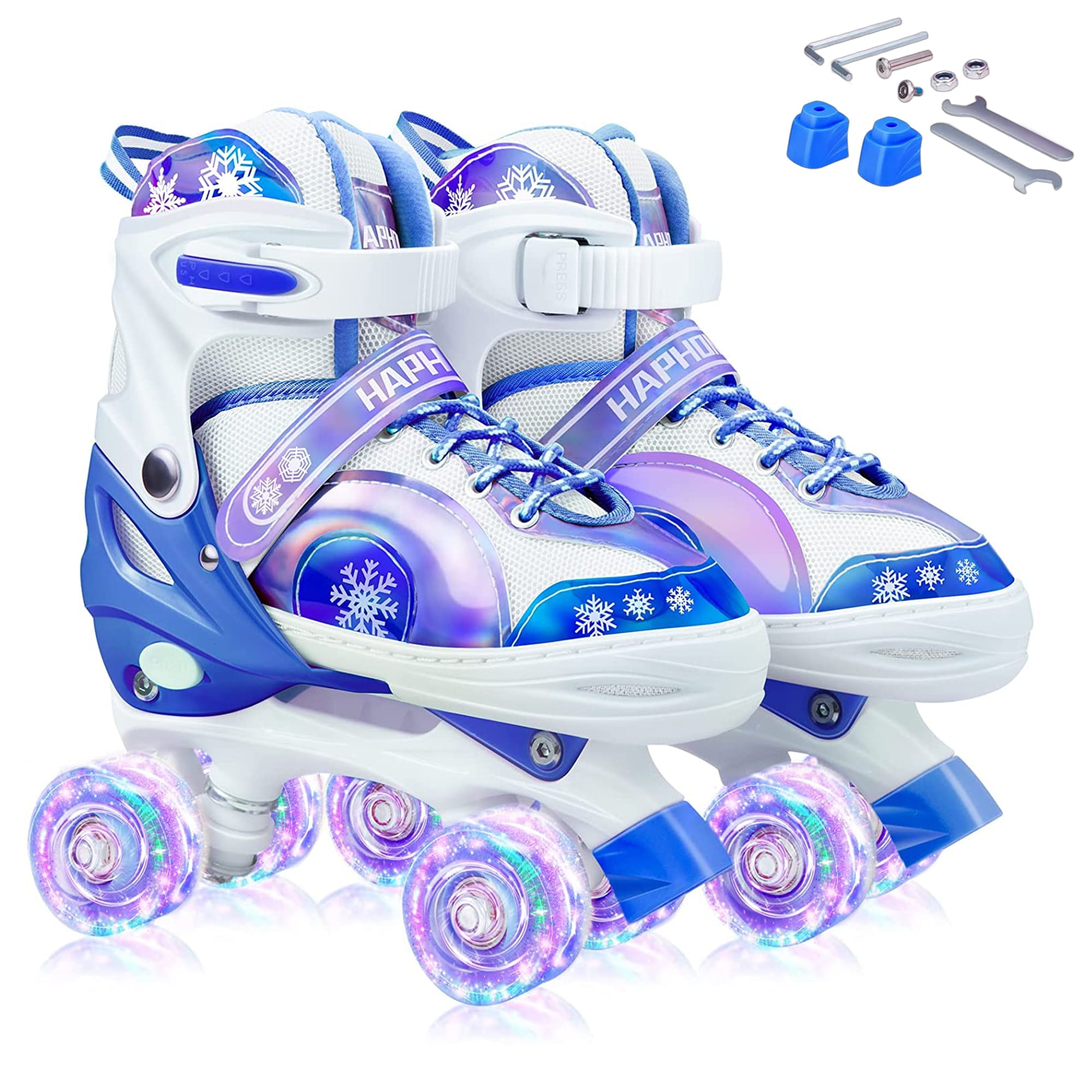 Roller Skates for Girls/Boys Size (S:10.5-13.5 / M:1-4)， Kids skates ages 4-12 with Light up wheels， Adjustable Kids Roller Skates (Blue)