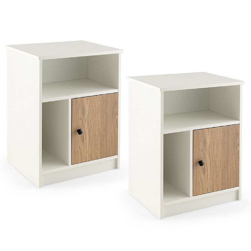 2 Pieces 25 Inch Tall Nightstands with Door and 2 Open Shelves-White