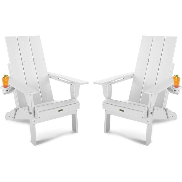 WINSOON Modern HDPE Outdoor Folding Adirondack Chair With Cup HolderSet Of 2