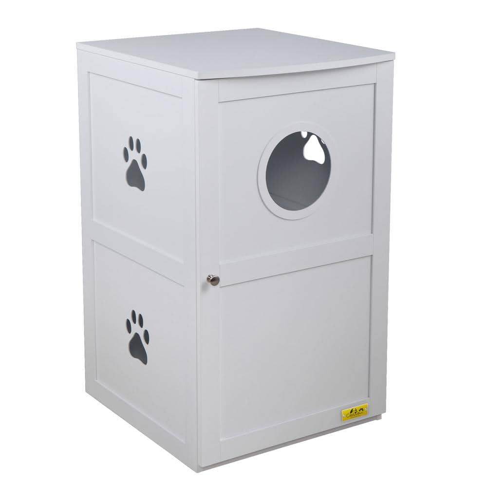 COZIWOW 2-Tier Wood Cat House Washroom Litter Box Cover with Openable Door, White CW12F0327