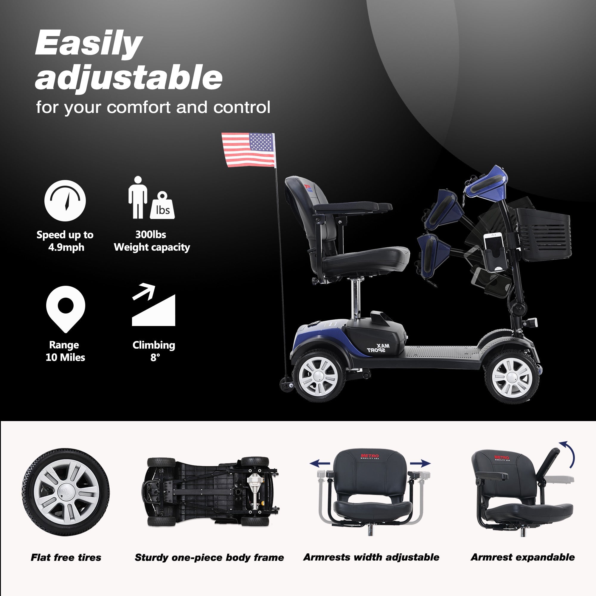 Kowilk  4 Wheel Mobility Scooters- Folding Electric Powered Wheelchair Device for Seniors Adults Elderly, Collapsible and Compact Heavy Duty Mobile for Travel with Basket