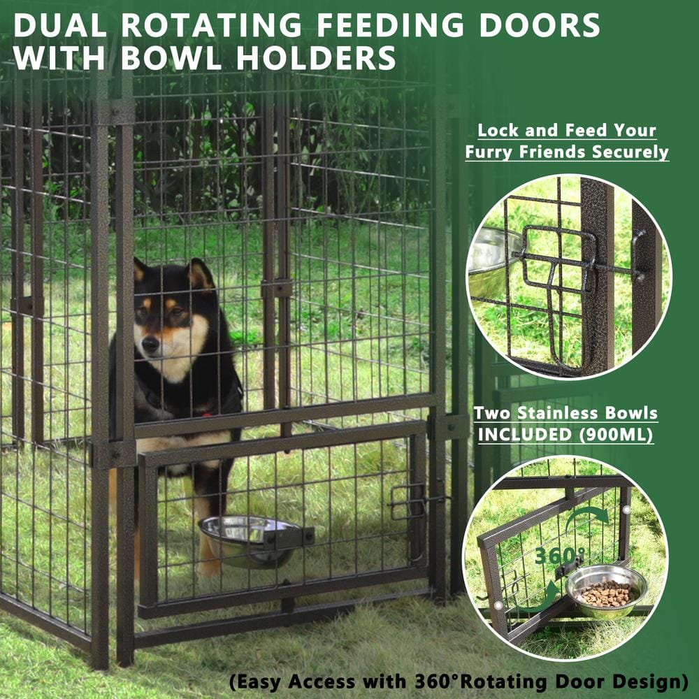 VEIKOUS 4 ft. x 8 ft. Outdoor Dog Kennel In-Ground Fence with Rotating Feeding Door and Cover, Coverage Area 0.0007-Acre PS0101-02