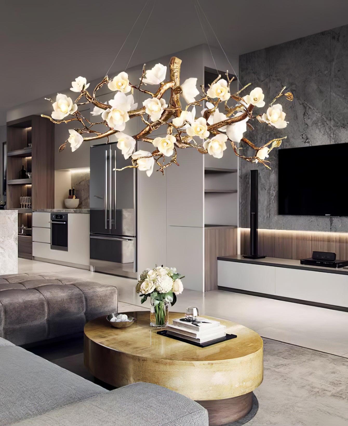 Flower Bloom Branch Brass Chandelier